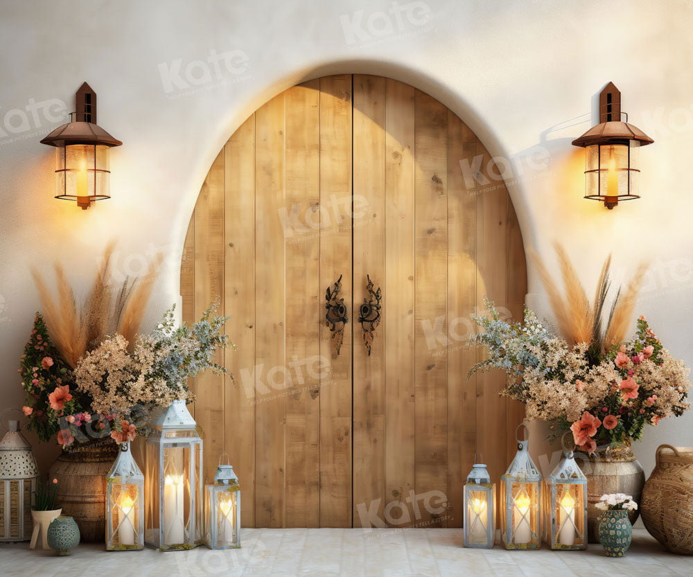 Kate Autumn Cream Elegant Brown Barn Door Backdrop Designed by Emetselch
