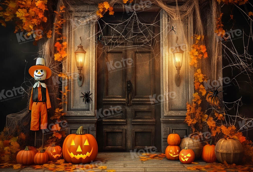 Kate Halloween Pumpkin Door Spider Backdrop Designed by Emetselch