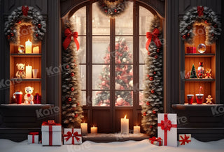 Kate Christmas Store Window Gifts Tree Printed Backdrop Designed by Emetselch