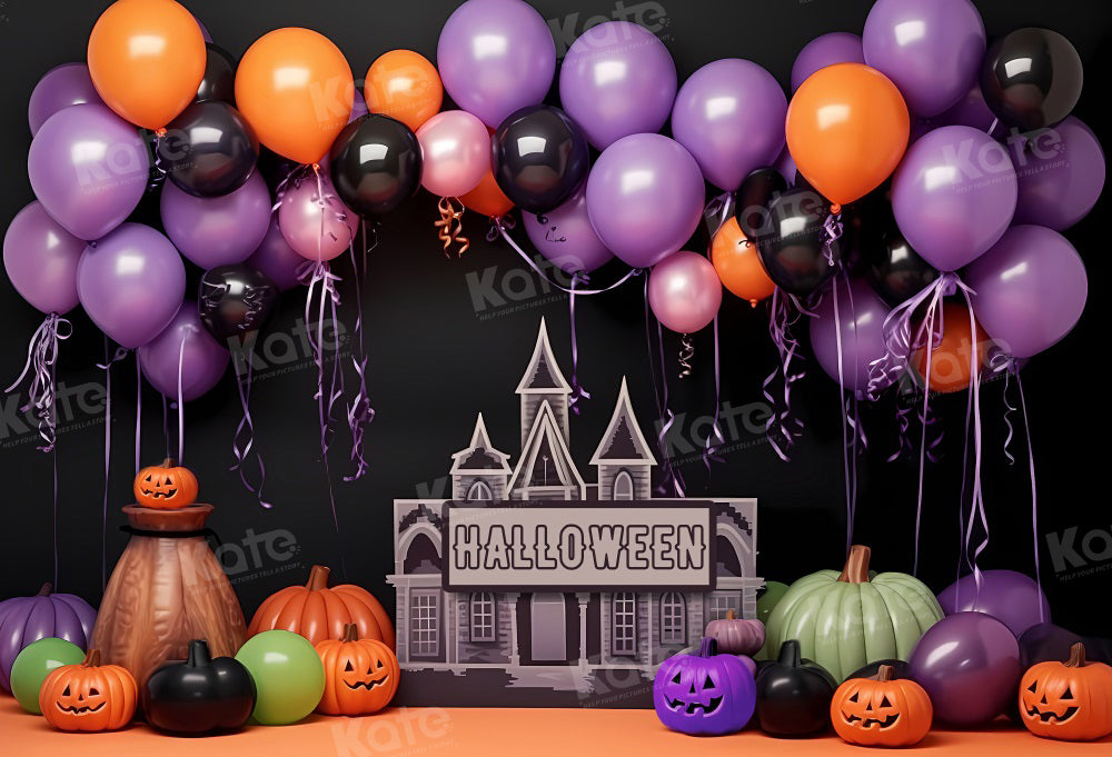 Kate Halloween Pumpkin Purple Balloon Backdrop for Photography