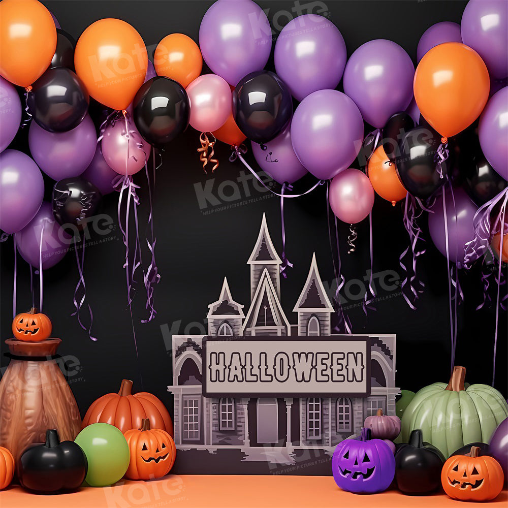 Kate Halloween Pumpkin Purple Balloon Backdrop for Photography