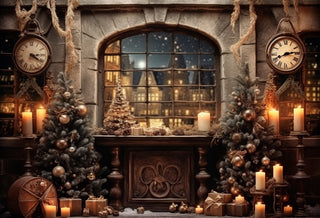 Kate Christmas Tree Window Clock Night Eve Printed Backdrop for Photography