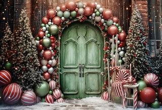 Kerstvakantieballonnenboog Groene Deurachtergrond voor Fotografie