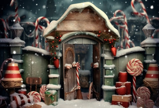 Kate Christmas Snow Door Candy Printed Backdrop for Photography