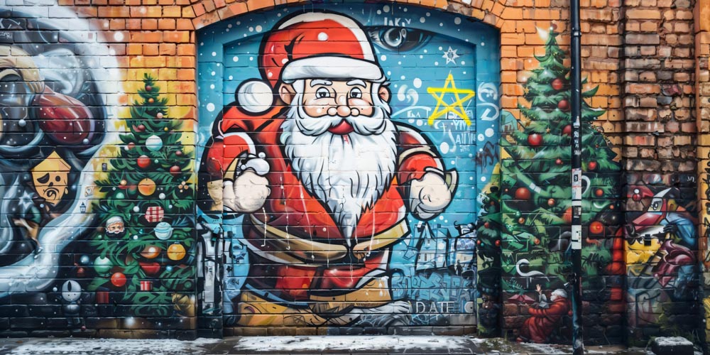 Kate Christmas Brick Wall Graffiti Santa Painted Backdrop Designed by Chain Photography