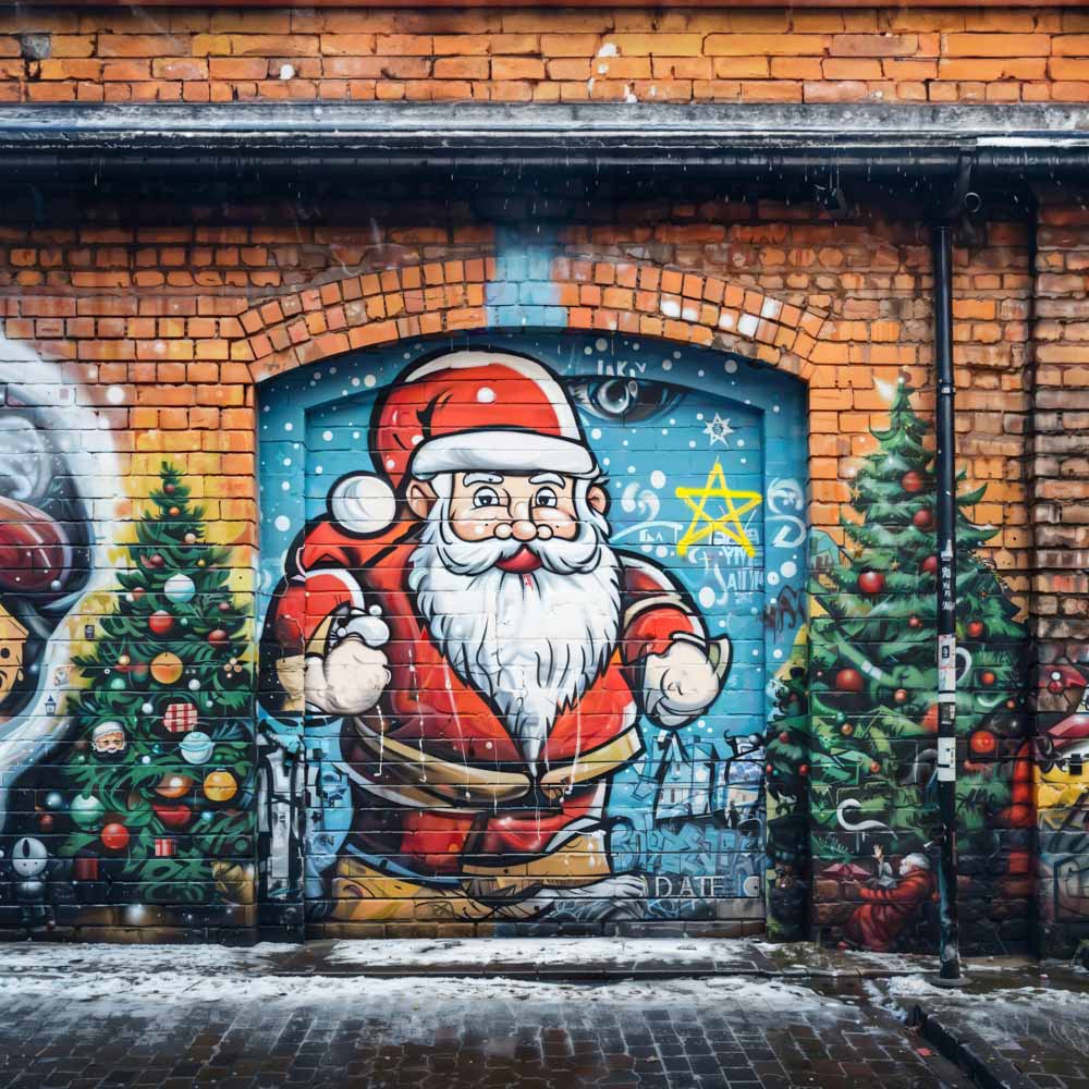 Kate Christmas Brick Wall Graffiti Santa Painted Backdrop Designed by Chain Photography