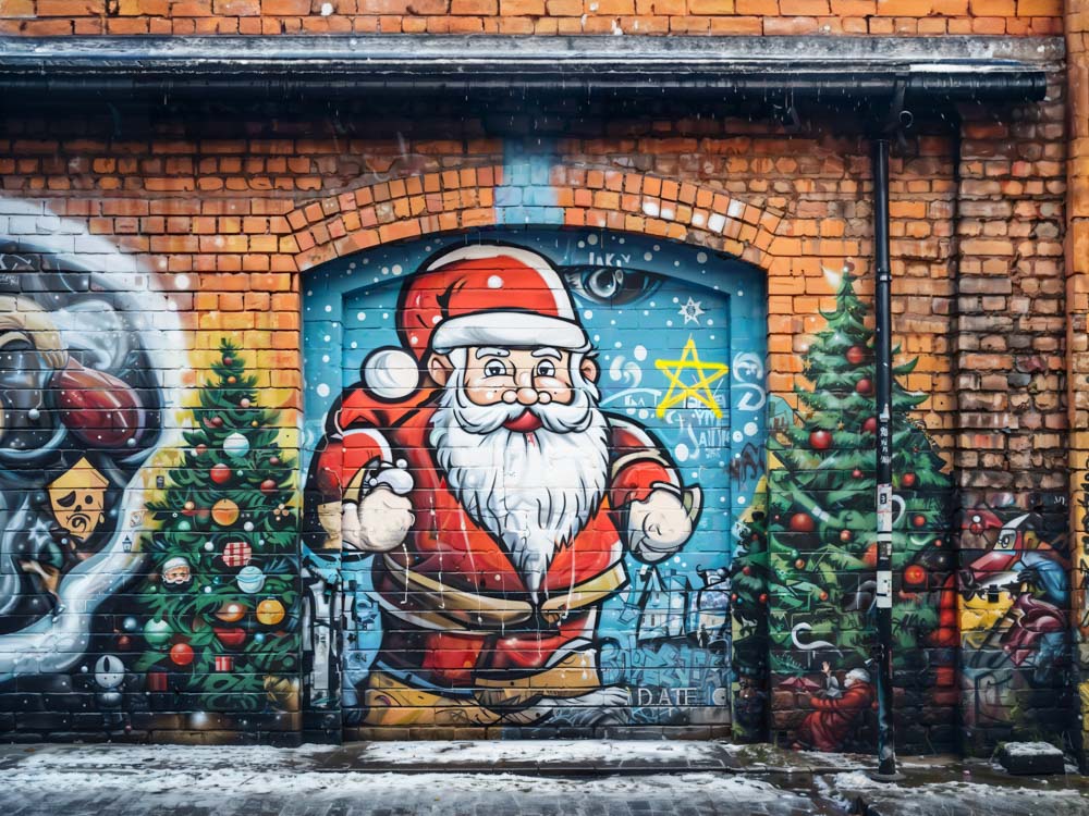 RTS Kate Christmas Brick Wall Graffiti Santa Painted Backdrop Designed by Chain Photography