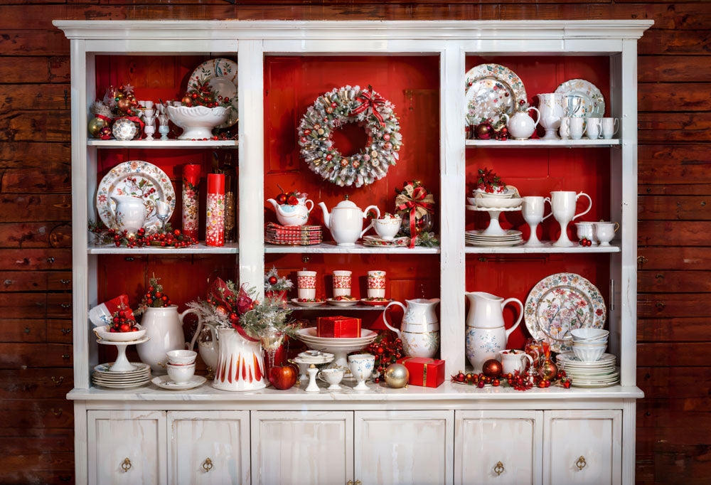 RTS Kate Christmas Red Kitchen White Cupboard Backdrop Designed by Chain Photography