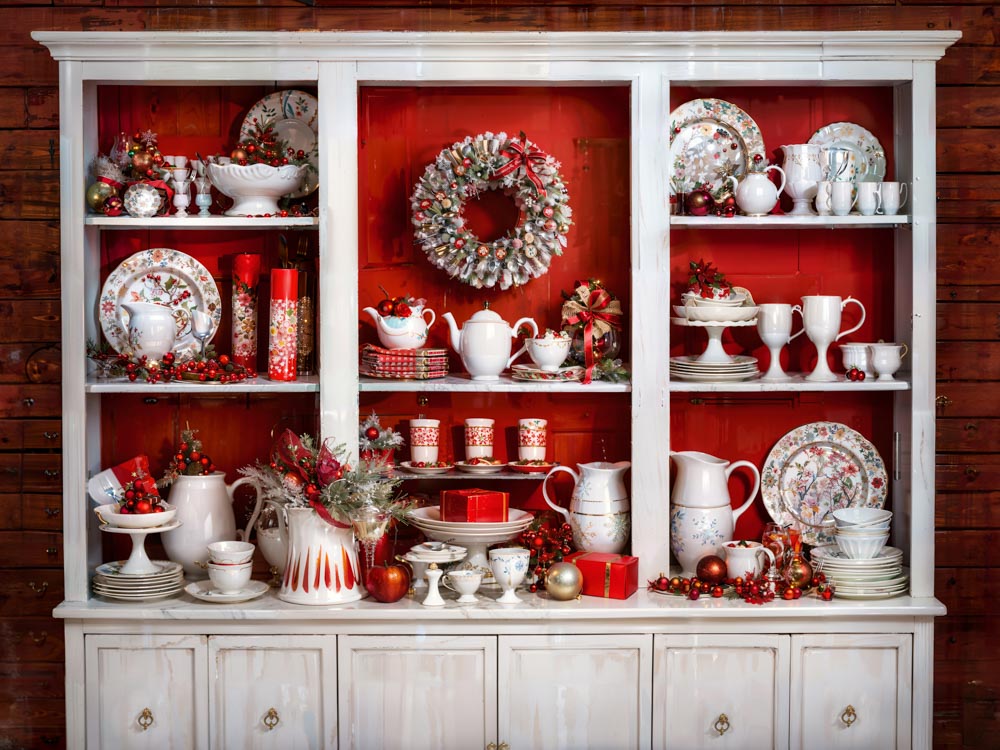 RTS Kate Christmas Red Kitchen White Cupboard Backdrop Designed by Chain Photography