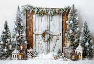 Kate Christmas Tree White Barn Door Printed Backdrop Designed by Emetselch