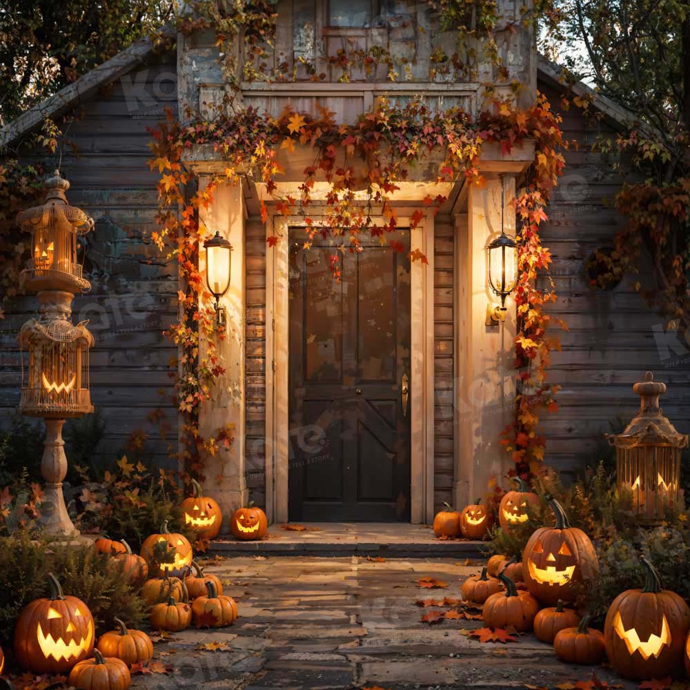 Kate Halloween Pumpkin Door House in Night Backdrop Designed by Chain Photography