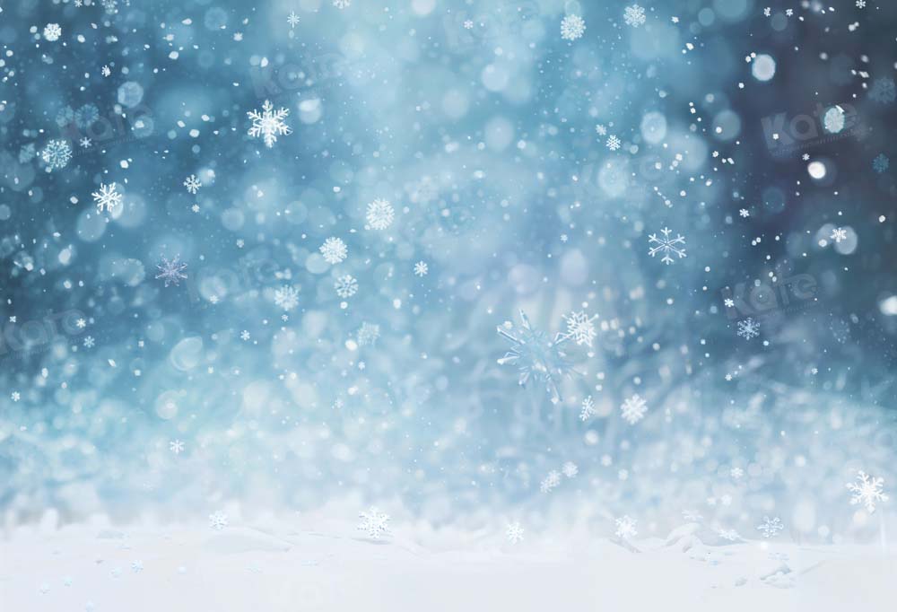 Kate Winter Bokeh Snowflake Blue Backdrop Designed by Chain Photography