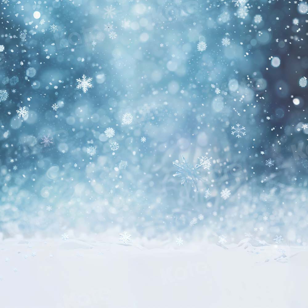 Kate Winter Bokeh Snowflake Blue Backdrop Designed by Chain Photography
