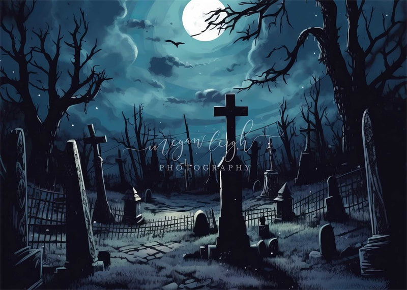 Kate Halloween Full Moon Graveyard Backdrop Designed by Megan Leigh Photography
