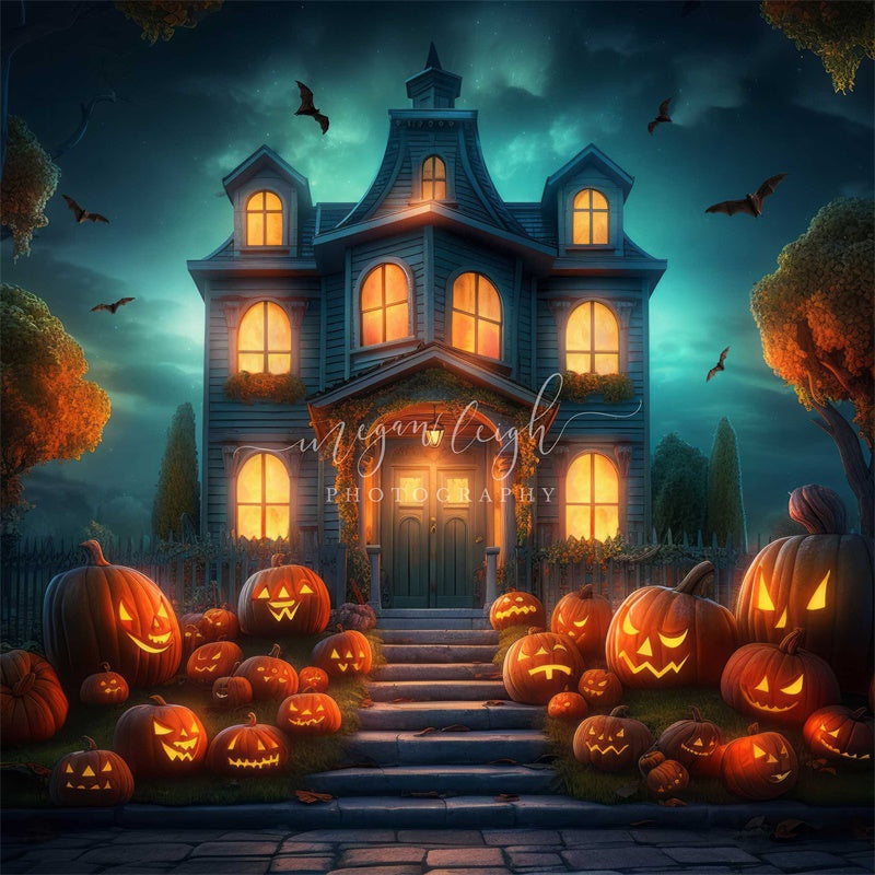 Kate Halloween Spooky Pumpkin House Backdrop Designed by Megan Leigh Photography