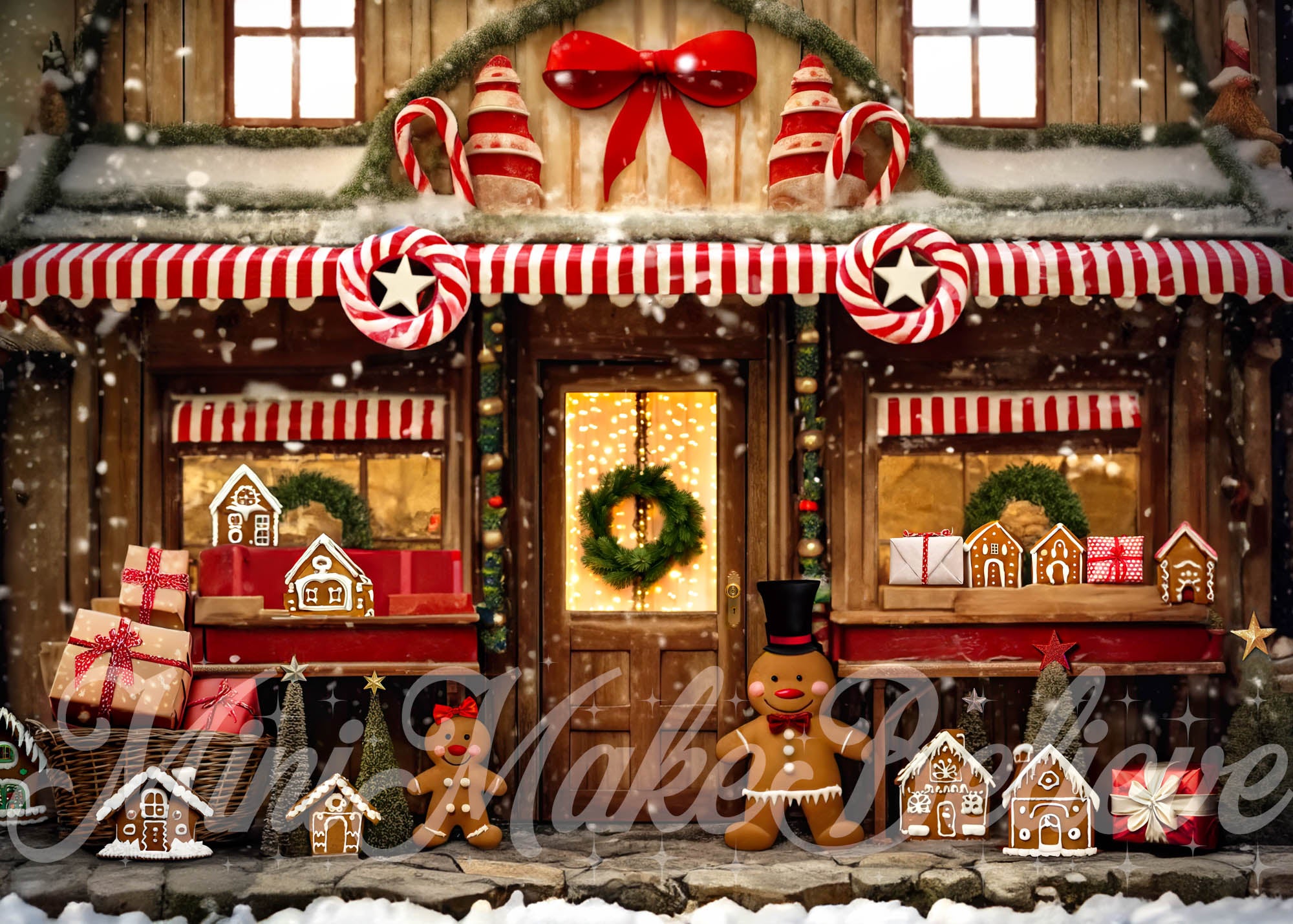 Kate Christmas Winter Gingerbread Rustic Store Backdrop Designed by Mini MakeBelieve