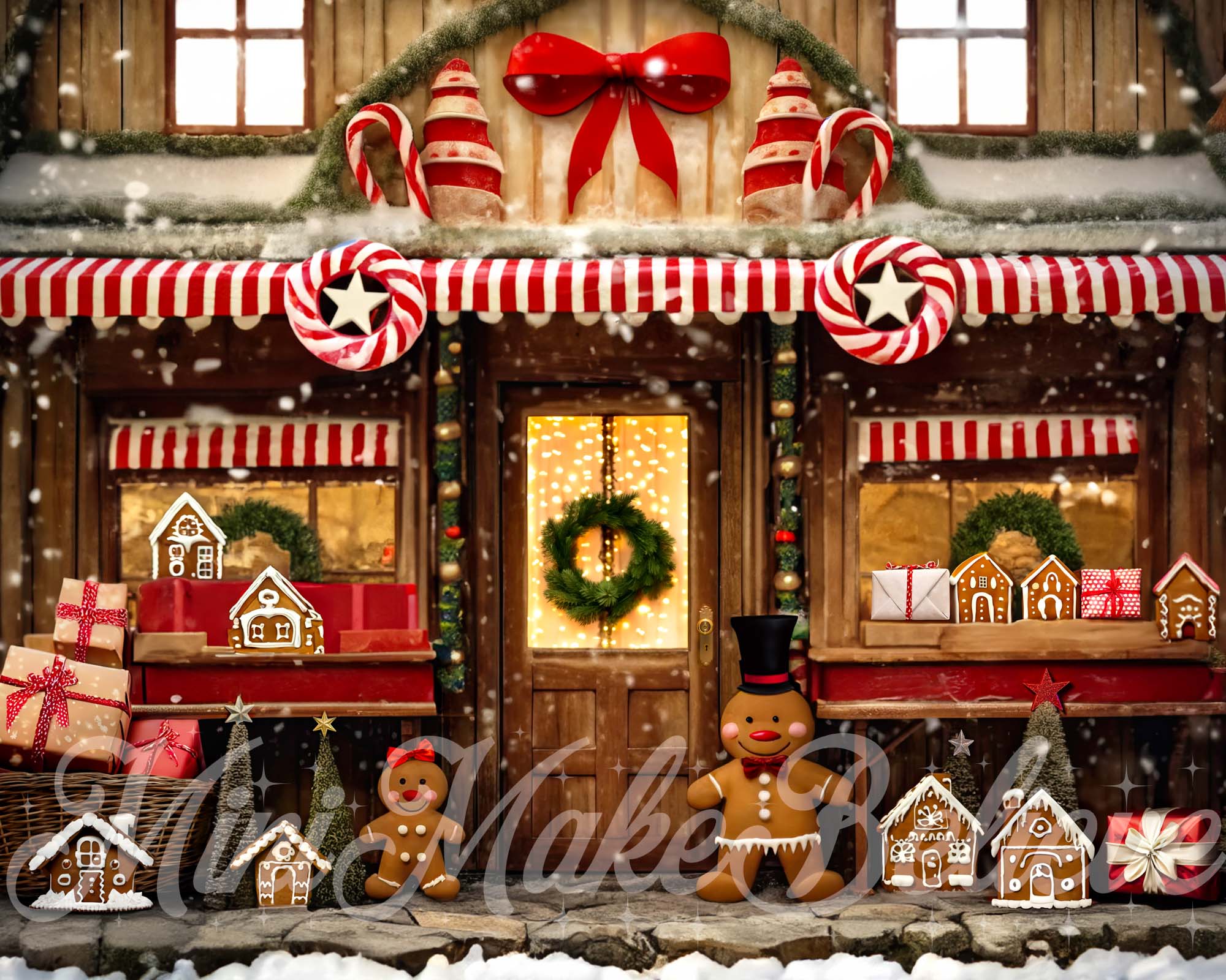 Kate Christmas Winter Gingerbread Rustic Store Backdrop Designed by Mini MakeBelieve
