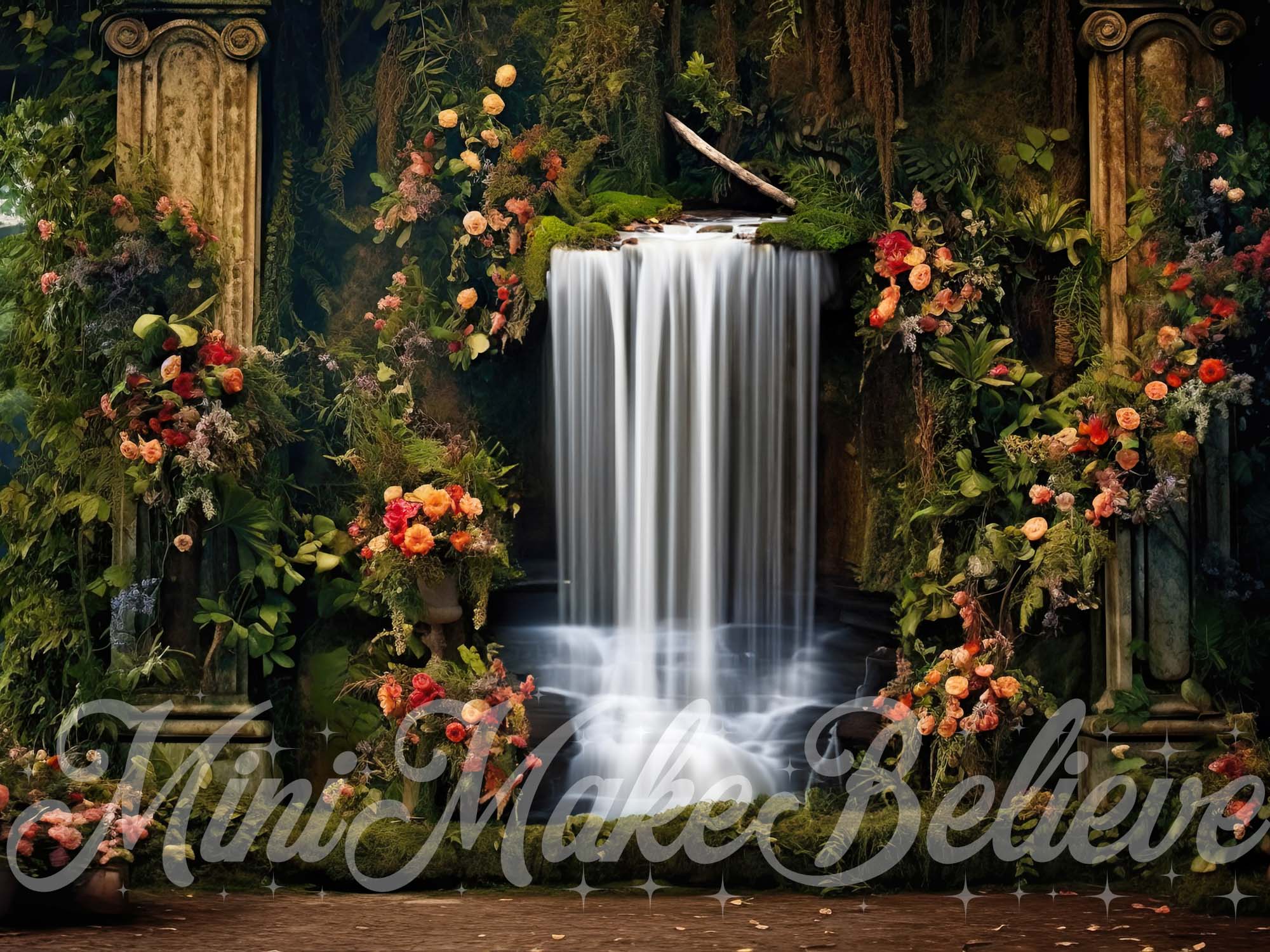 Kate Summer Enchanted Foilage Flowers Waterfall Backdrop Designed by Mini MakeBelieve