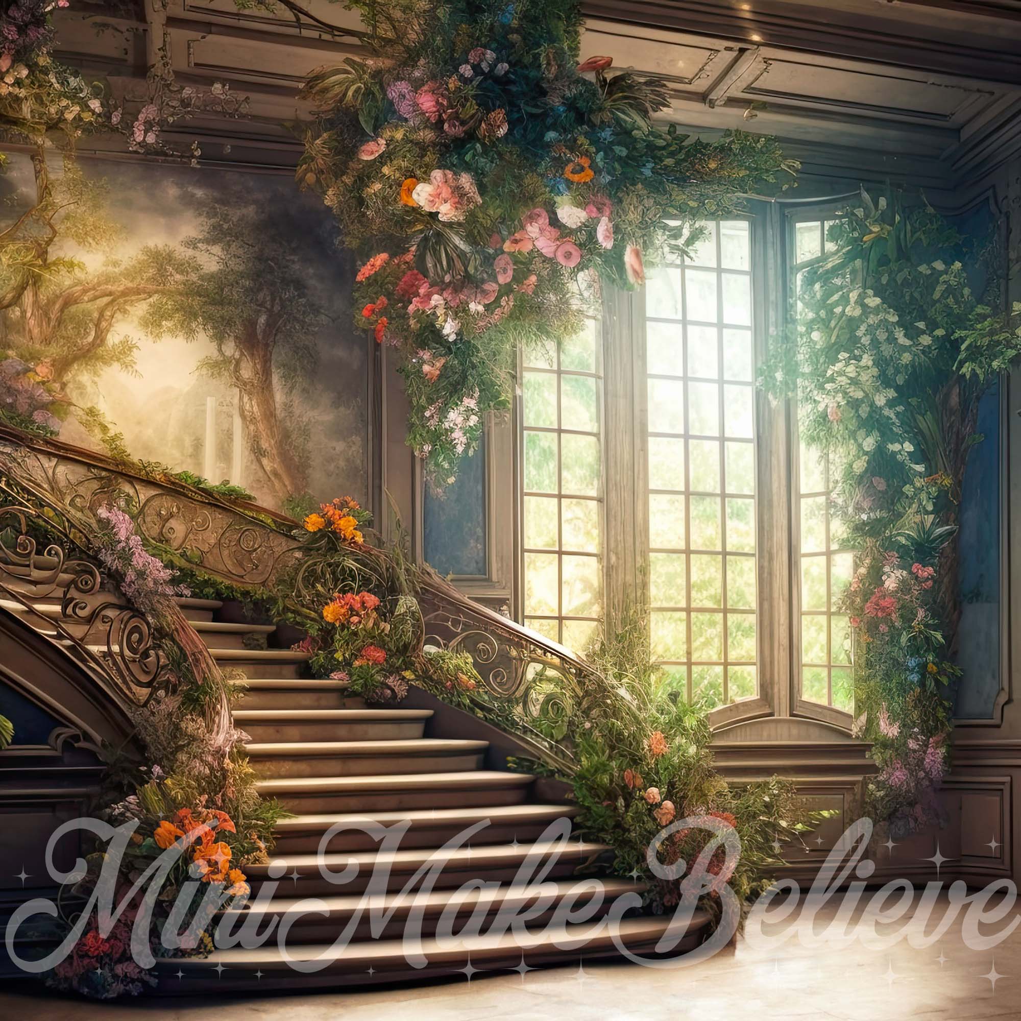 Kate Painterly Valentine Spring Soft Painterly Mansion Stairs Backdrop Designed by Mini MakeBelieve