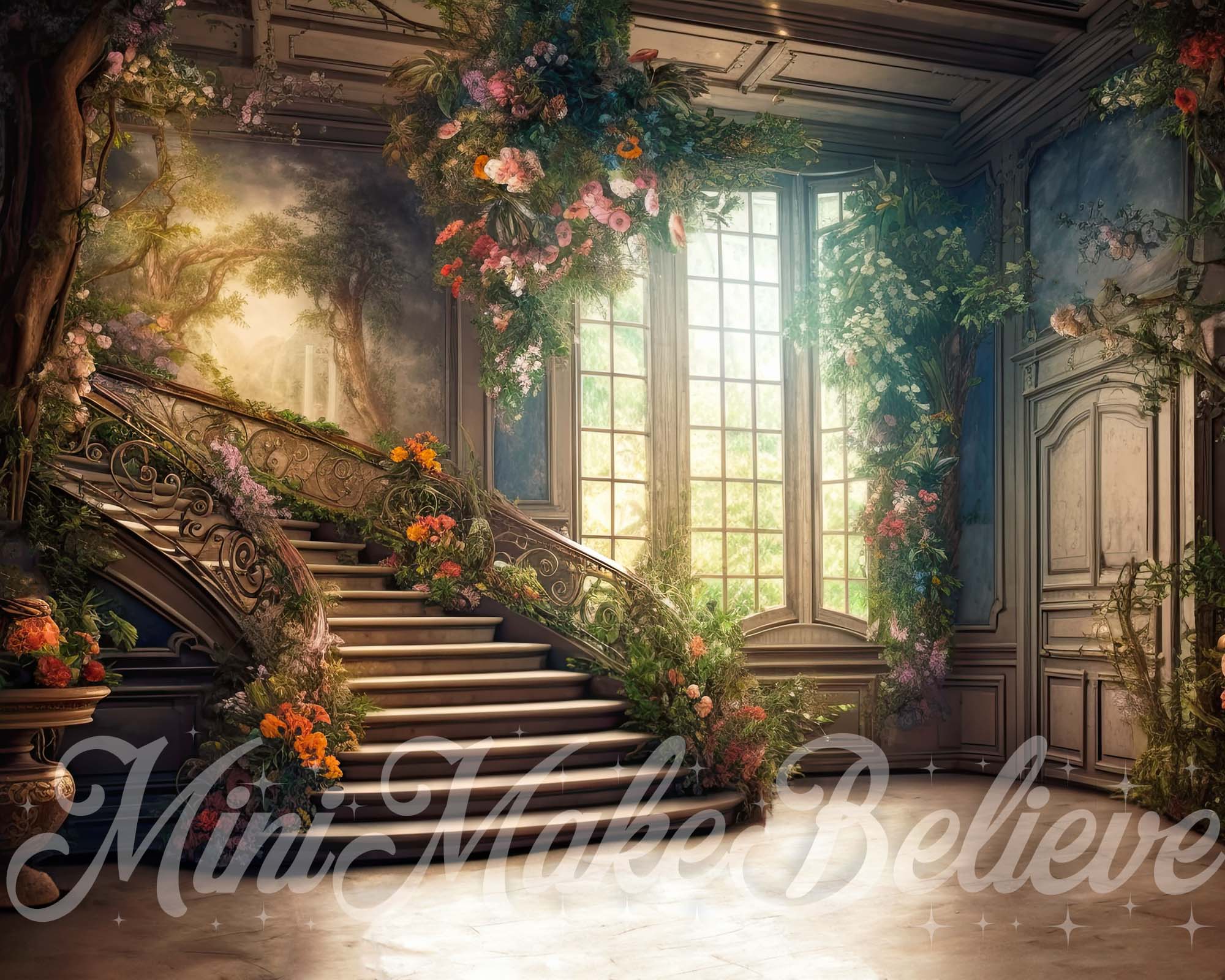 Kate Painterly Valentine Spring Soft Painterly Mansion Stairs Backdrop Designed by Mini MakeBelieve