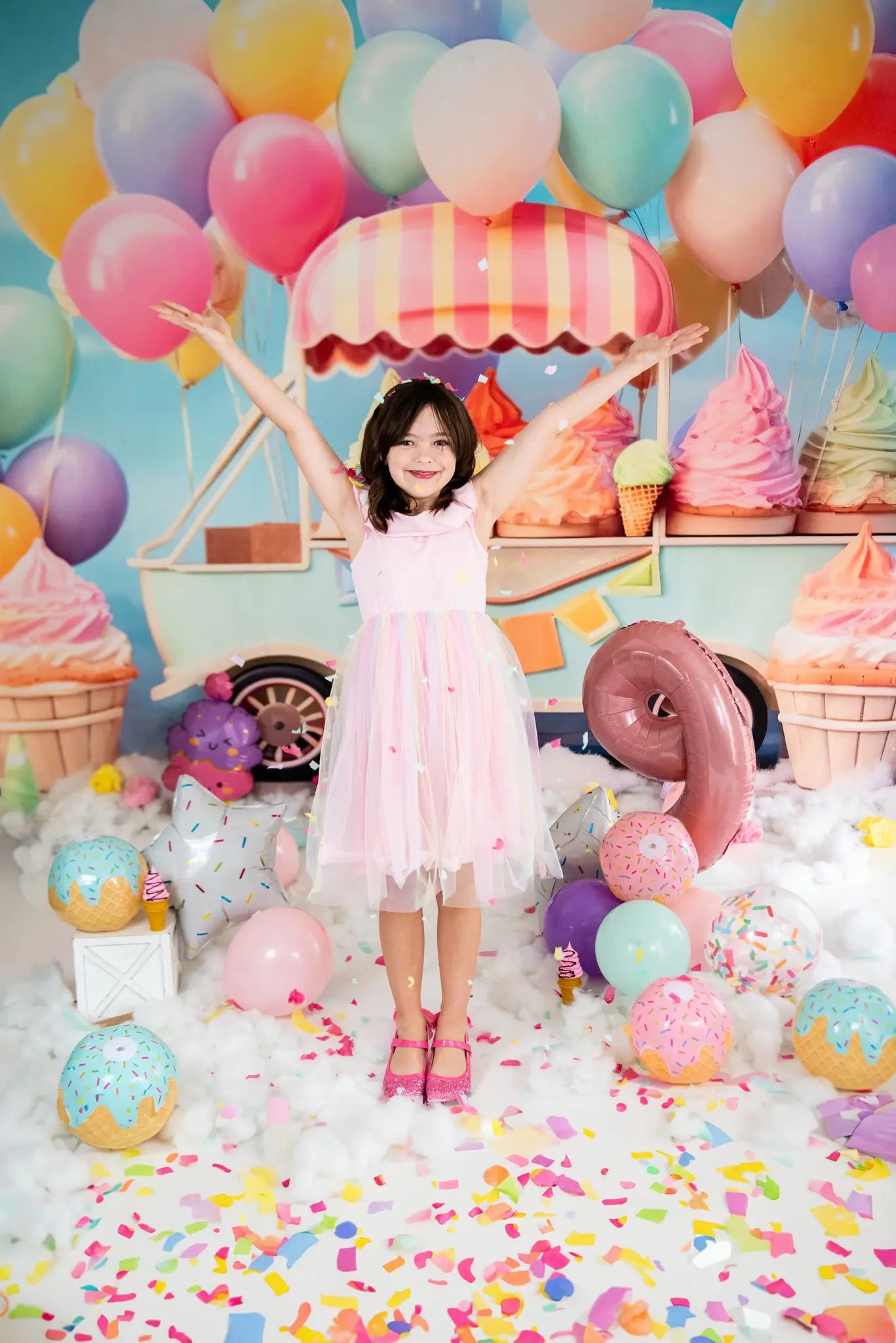 Kate Summer Ice Cream Truck with Colorful Balloon Printed Backdrop Designed by Chain Photography