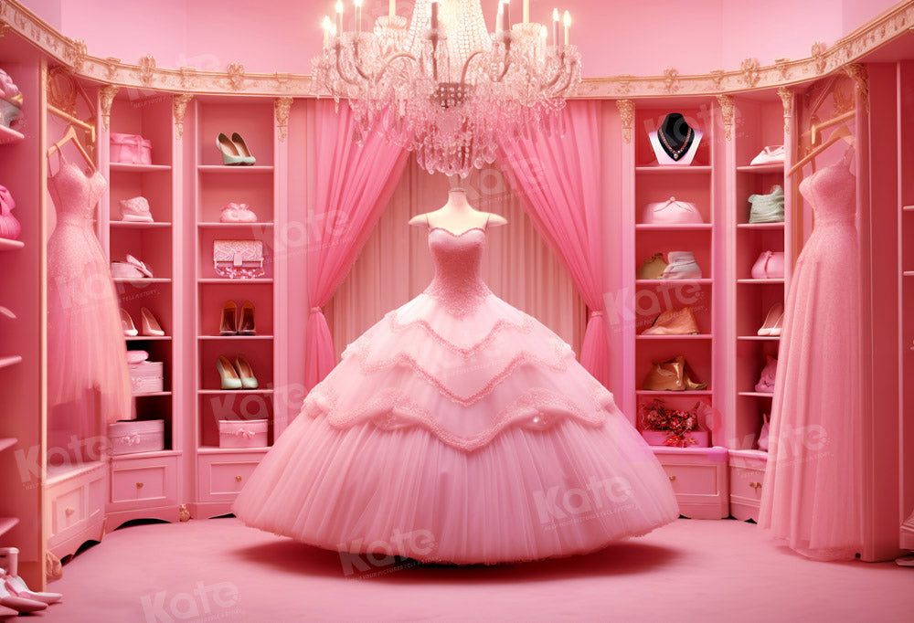 Kate Fashion Doll Closet Pink Dress Backdrop Designed by Chain Photography