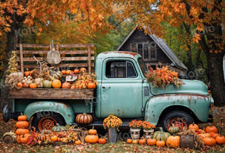 Fondo de casa antigua con hojas doradas de otoño para camión, diseñado por Chain Photography