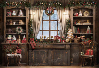 Kate Winter Christmas Retro Room Printed Backdrop Designed by Chain Photography