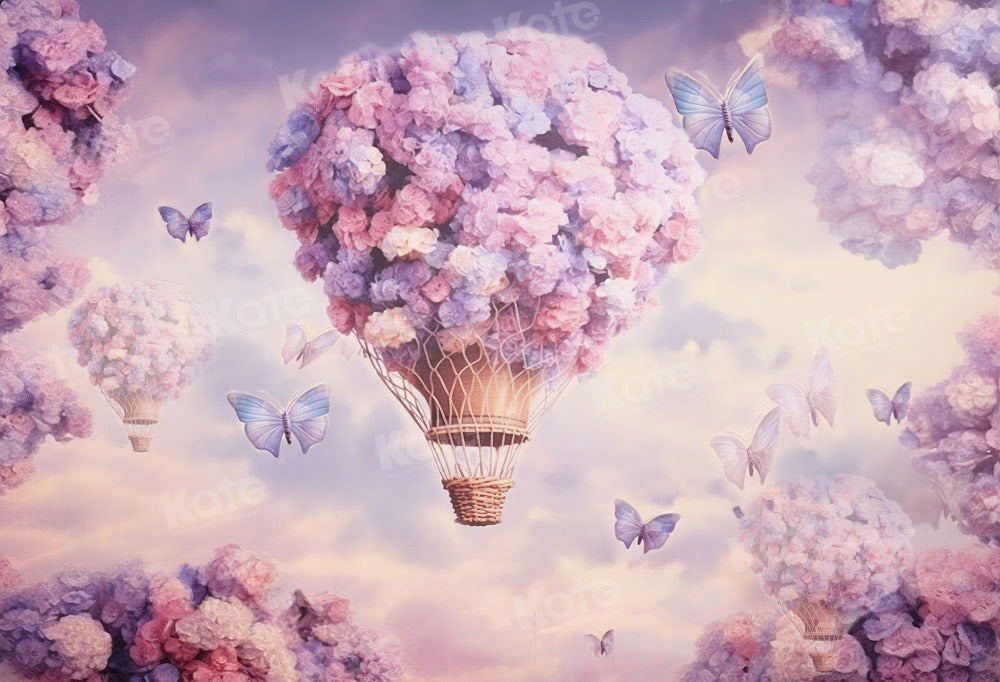 Kate Fnatasy Purple Flower Butterfly Hot Air Balloon Backdrop Designed by Chain Photography