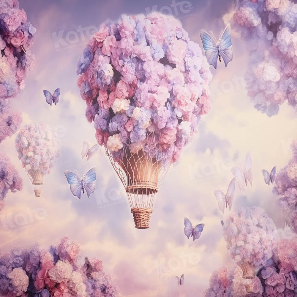 Kate Fnatasy Purple Flower Butterfly Hot Air Balloon Backdrop Designed by Chain Photography