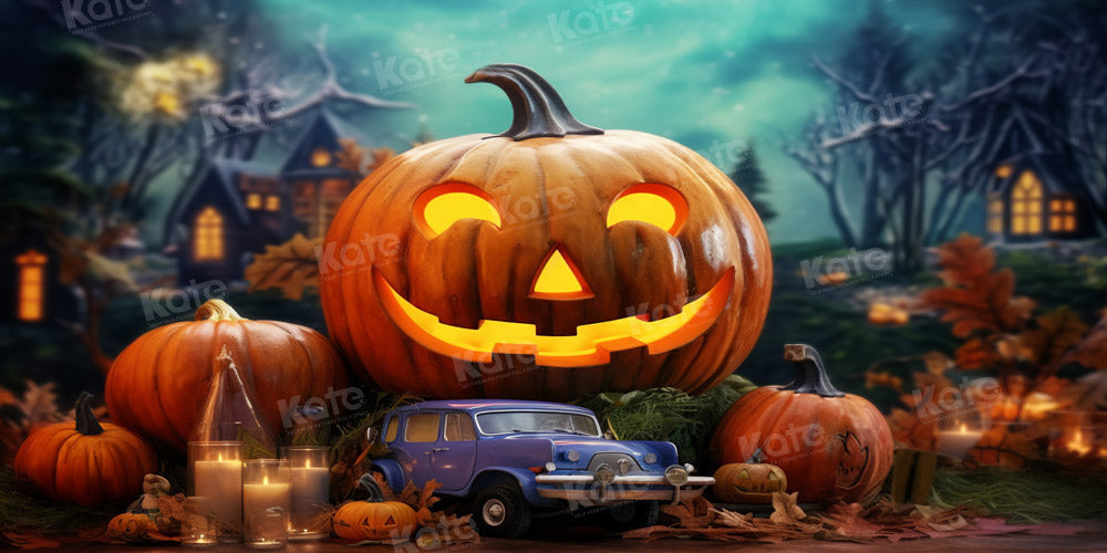Kate Halloween Pumpkin Car in Night Backdrop Designed by Chain Photography