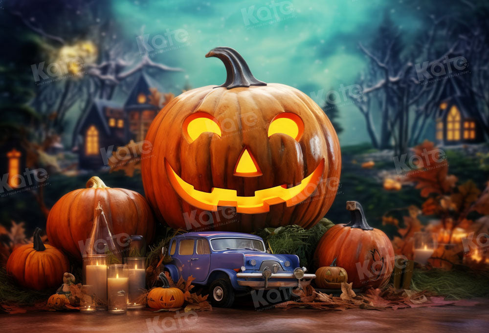 Kate Halloween Pumpkin Car in Night Backdrop Designed by Chain Photography
