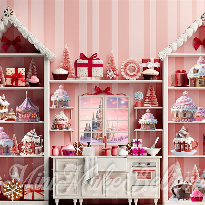 Kate Christmas Pink Cupcake Cocoa Kitchen Backdrop Designed by Mini MakeBelieve