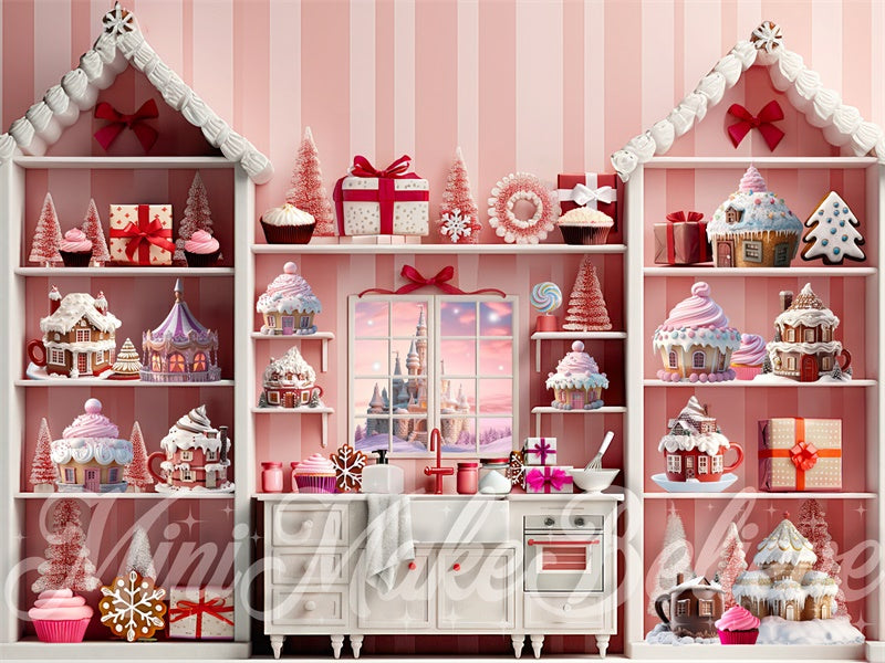 Kate Christmas Pink Cupcake Cocoa Kitchen Backdrop Designed by Mini MakeBelieve