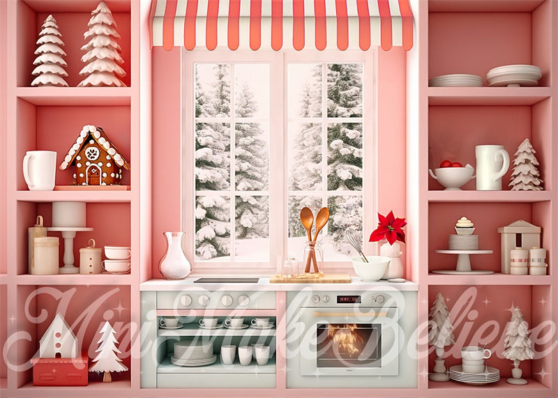 Kate Christmas Stylish Pink Kitchen Backdrop Designed by Mini MakeBelieve