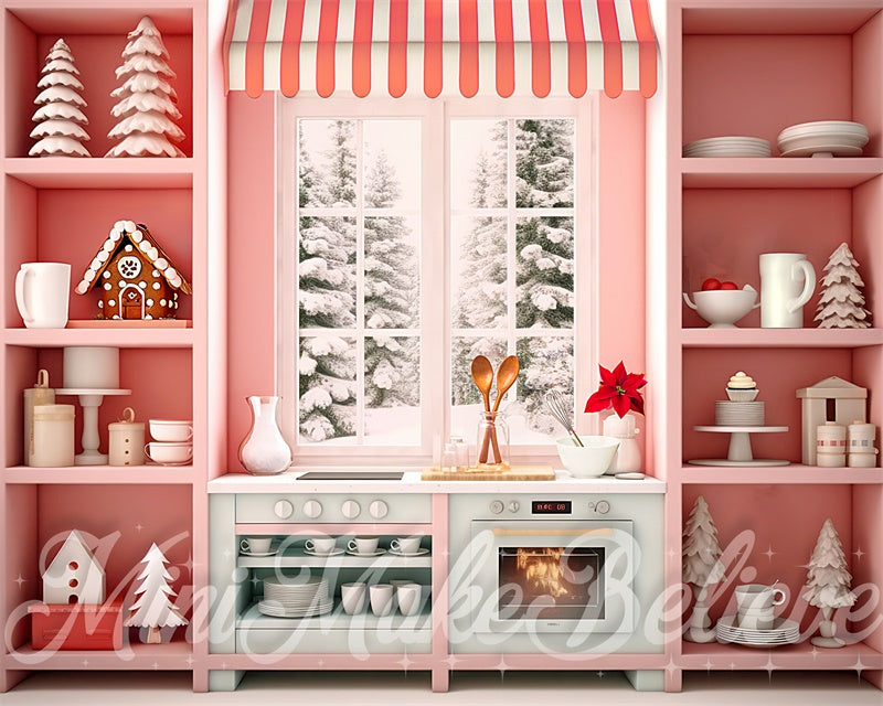 Kate Christmas Stylish Pink Kitchen Backdrop Designed by Mini MakeBelieve