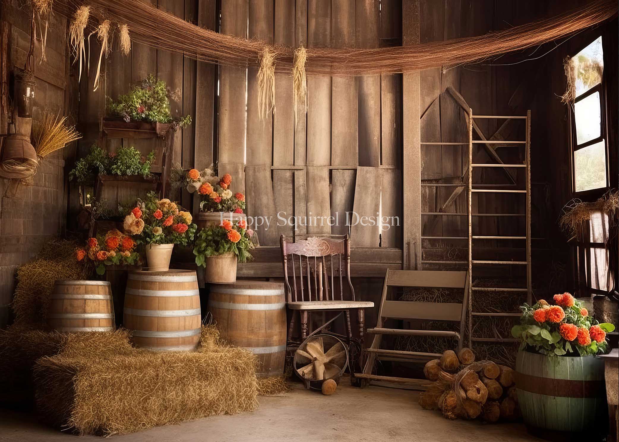 Kate Autumn Brown Barn House Backdrop Designed by Happy Squirrel Design