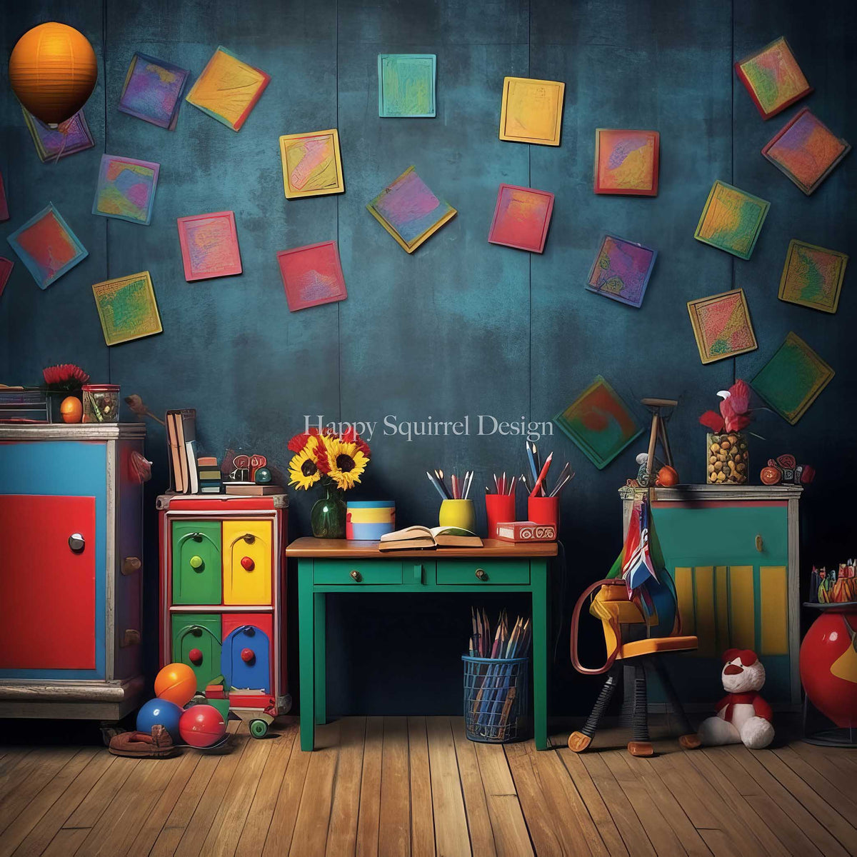 Roleplay Backdrop Vintage Playroom Colorful Art Wall Backdrop