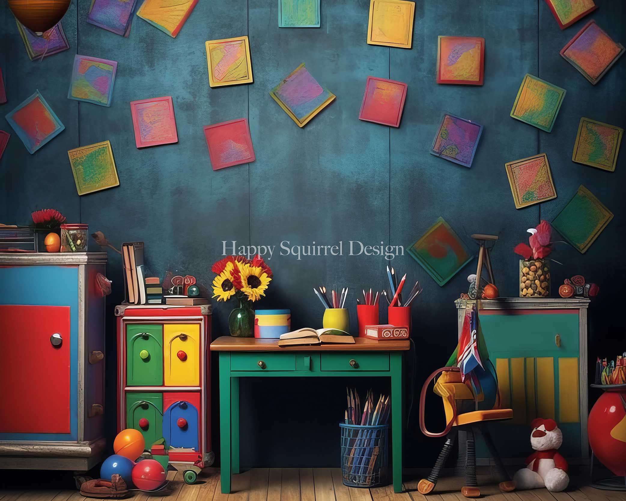 Kate Back to School Colorful Classroom Backdrop Designed by Happy Squirrel Design