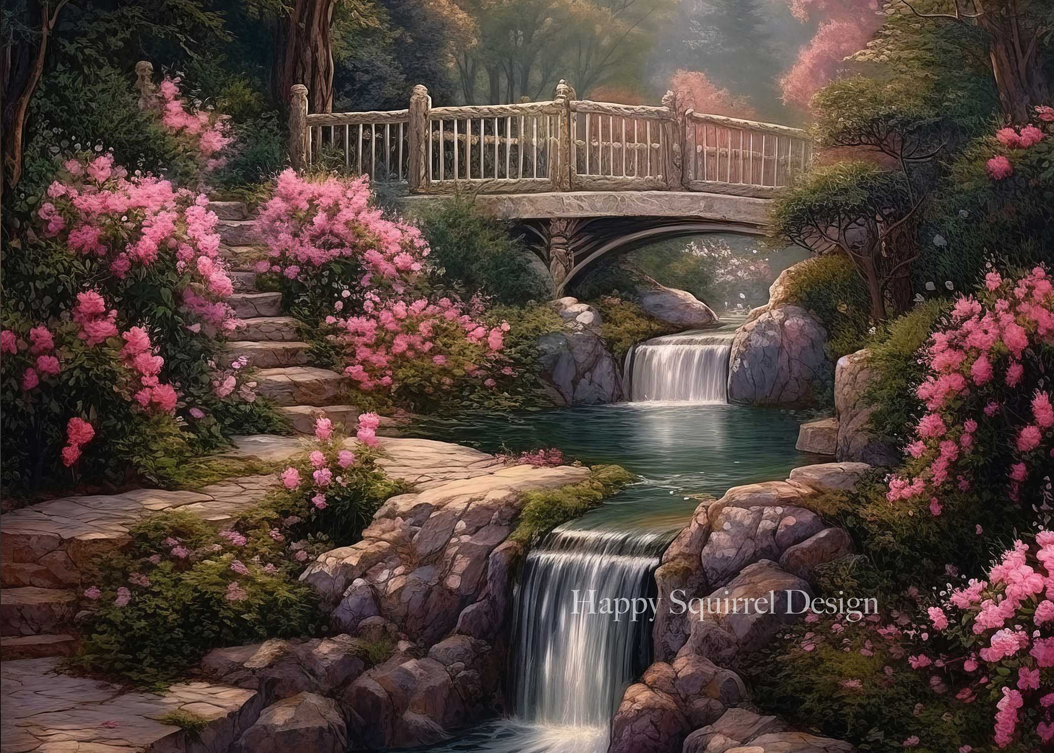 Kate Summer Waterfall Rose Garden Backdrop Designed by Happy Squirrel Design