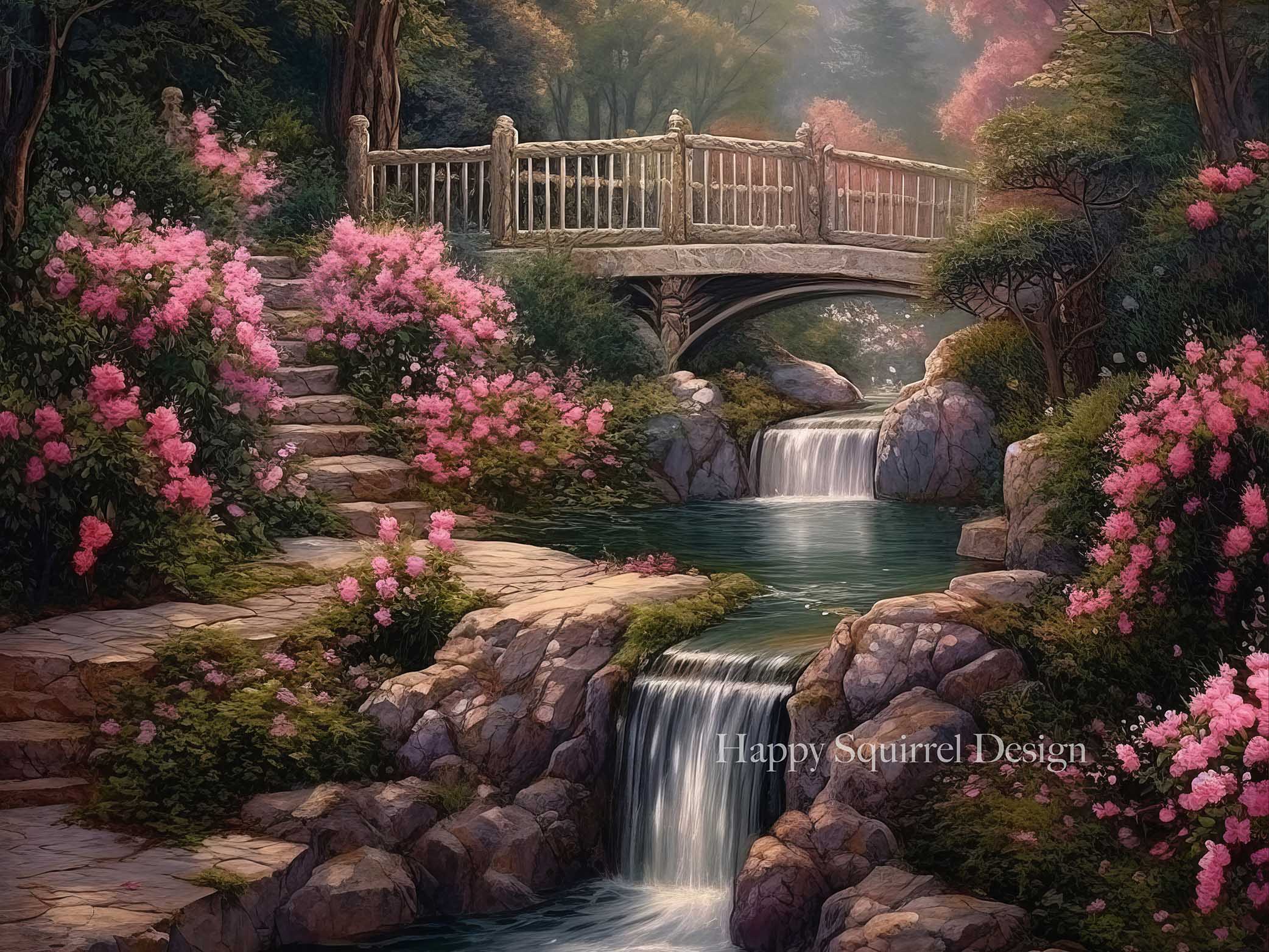 Kate Summer Waterfall Rose Garden Backdrop Designed by Happy Squirrel Design