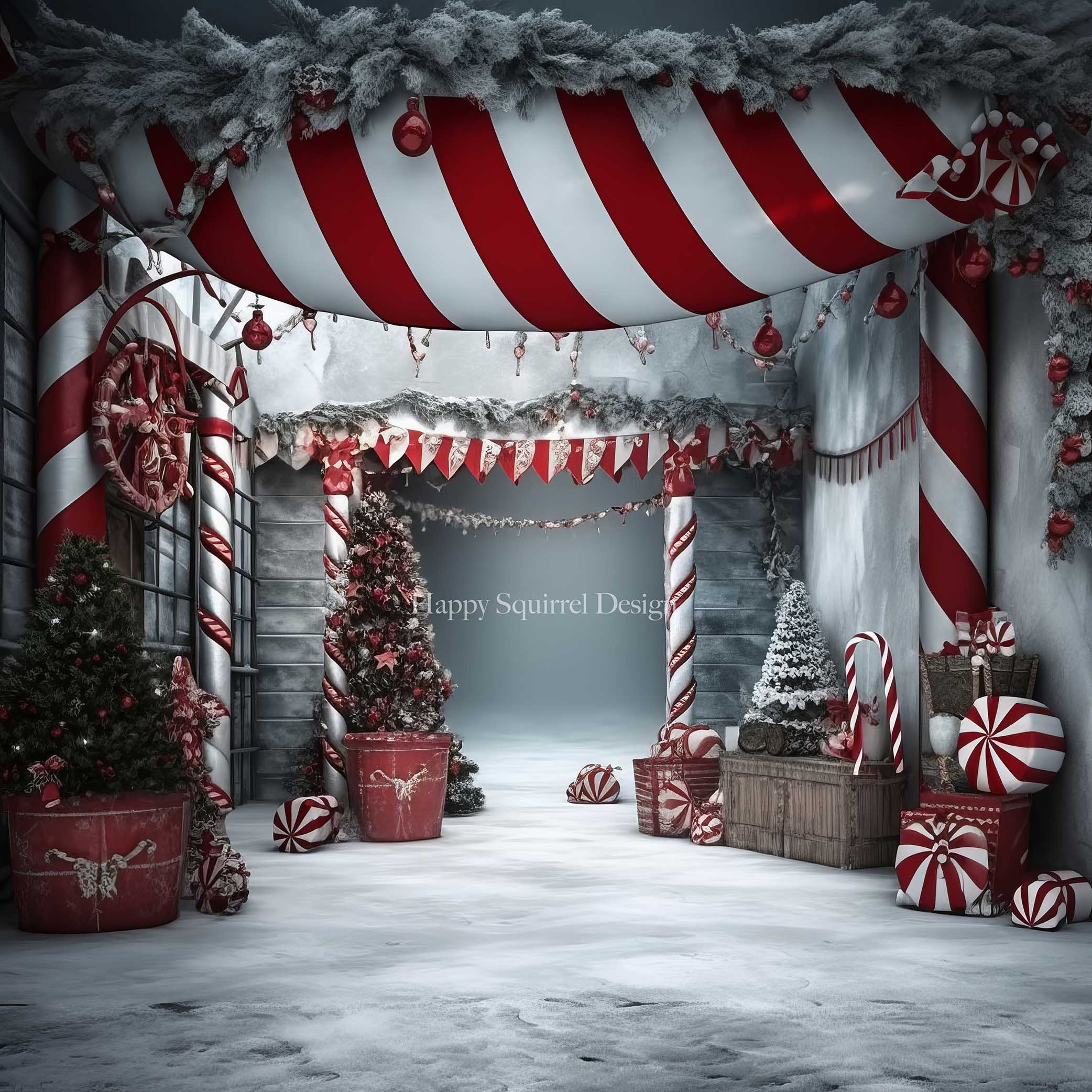 Kate Winter Candy Cane Path Backdrop Designed by Happy Squirrel Design