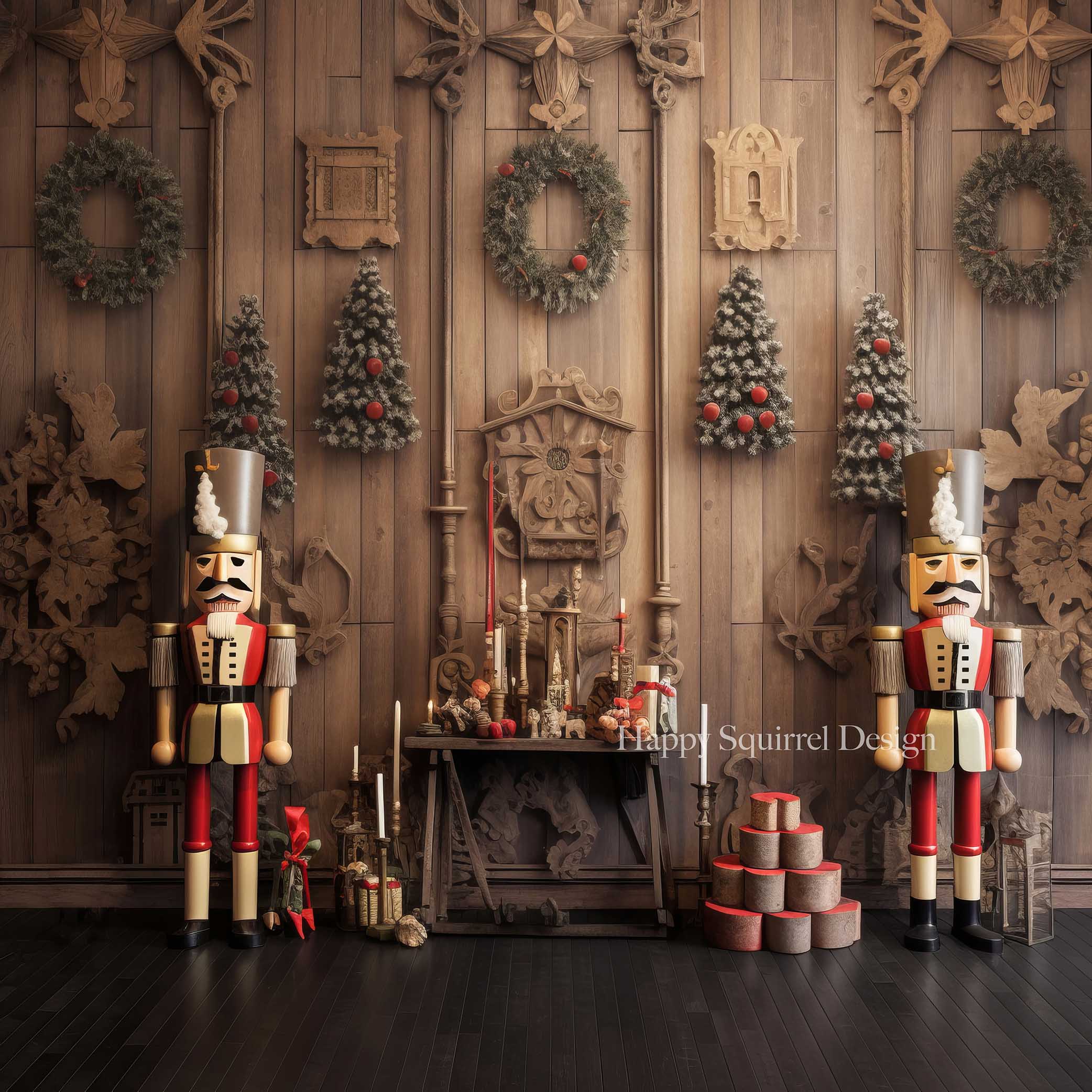 Kate Christmas Wooden Nutcraker Wall Backdrop Designed by Happy Squirrel Design