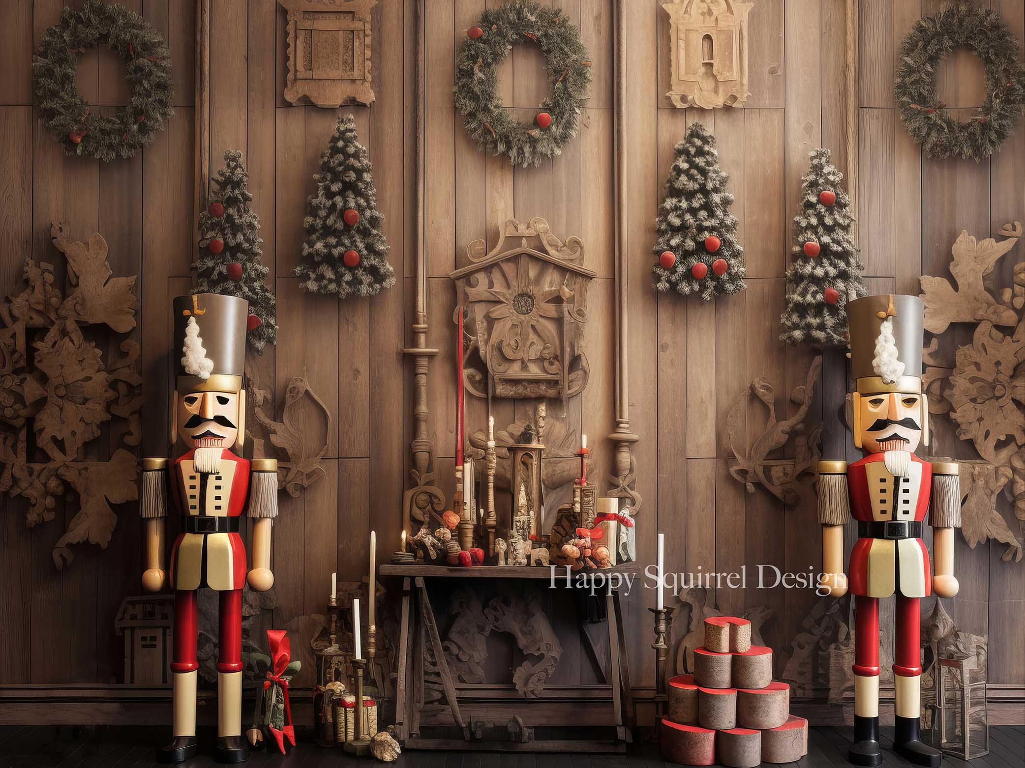 Kate Christmas Wooden Nutcraker Wall Backdrop Designed by Happy Squirrel Design