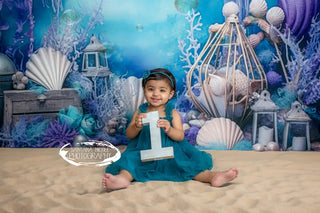 Kate Purple Deep Sea Shell Mermaid Printed Backdrop for Photography