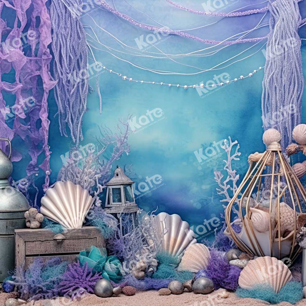 Kate Purple Deep Sea Shell Mermaid Fleece Backdrop for Photography