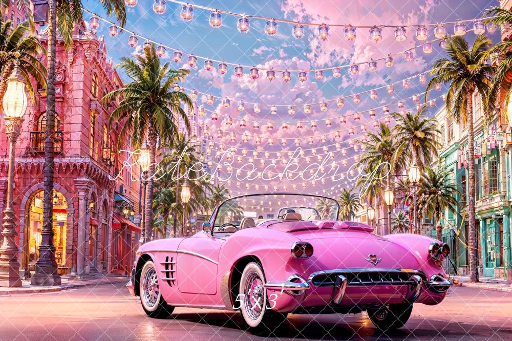 Kate Summer Fashion Doll Street Pink Car Backdrop for Photography
