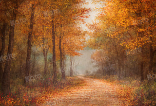 Kate Autumn Golden Leaves Forest Path Printed Backdrop for Photography