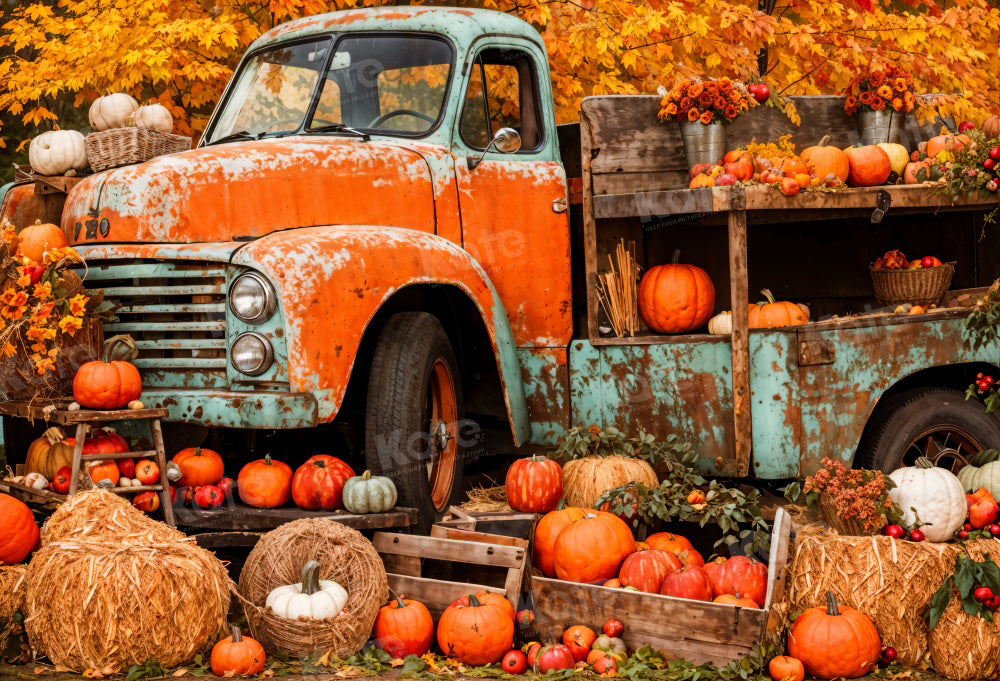 Kate Autumn Full of Pumpkin Truck Backdrop for Photography