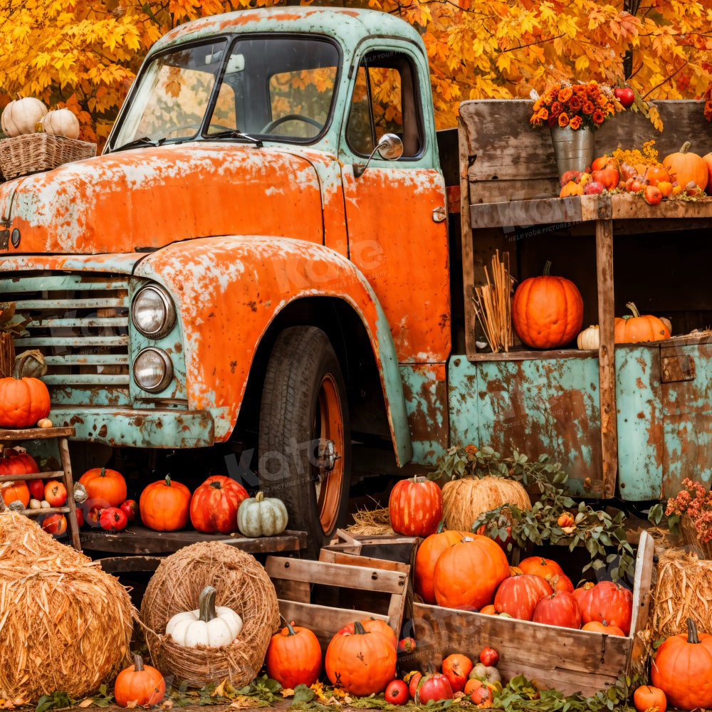 Kate Autumn Full of Pumpkin Truck Backdrop for Photography